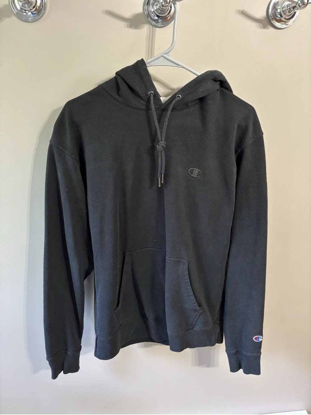 Champion Grey and Black Pullover Hoodie with Logo Patch